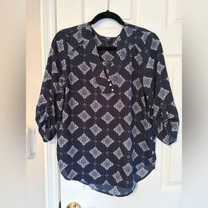 Dynamite Navy Blue Geometric Blouse